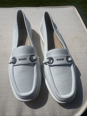 Amalfi White Leather Loafers with Silver-Tone Bit